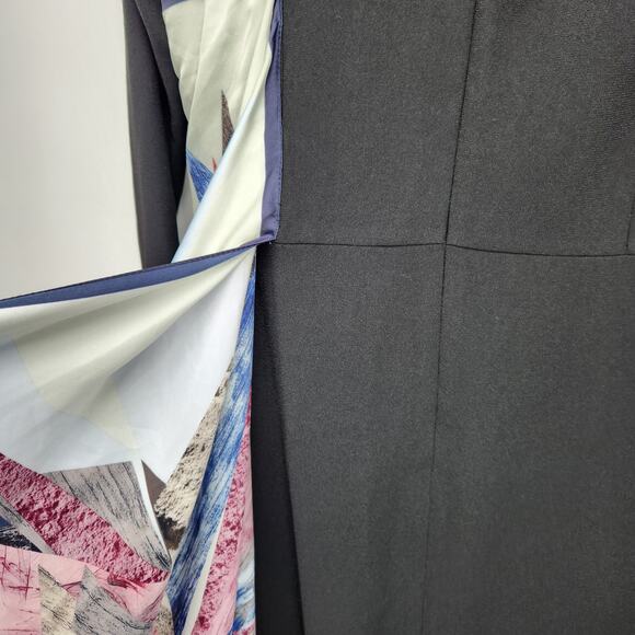 BARELLI Black Round Neck Dress with Attached Multi-Color Geometric Scarf Women 6 - Picture 9 of 15